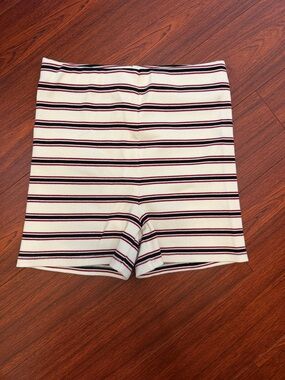 Zara Cream Ribbed Bike Shorts with Black & Red Stripes